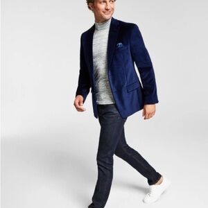 Alfani Mens Navy Velvet Blazer